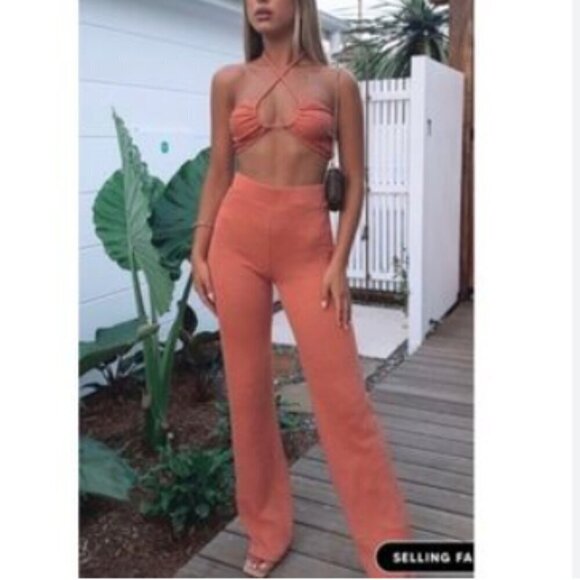 White Fox Boutique Unconditional Knit Flare Pants Terracotta - Picture 2 of 7